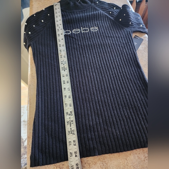 Bebe Long Sleeve Rhinestone Logo Fitted Sweater Size XL - Picture 9 of 10